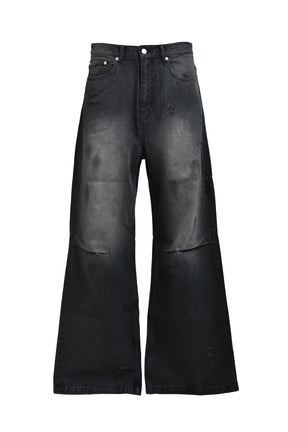 COATING DAMAGE DENIM PANTS / BLK 