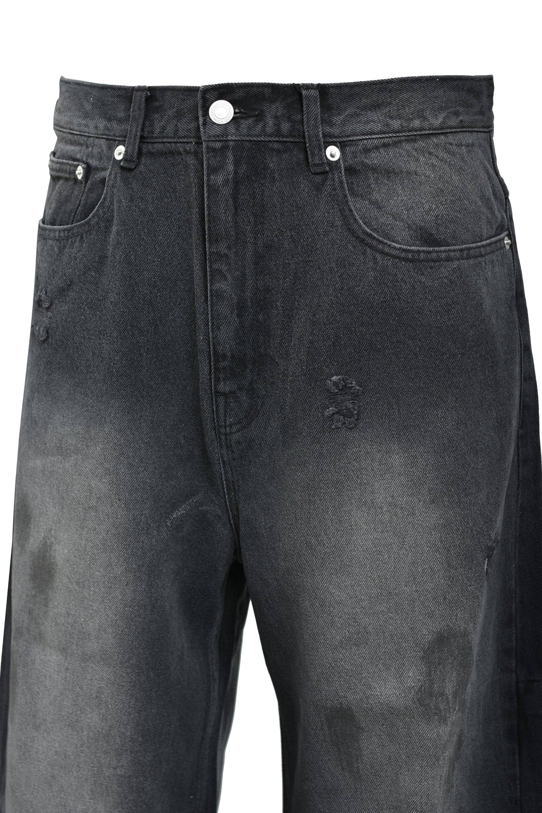 COATING DAMAGE DENIM PANTS / BLK 