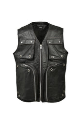GRUNGE LEATHER CARGO VEST / BLK