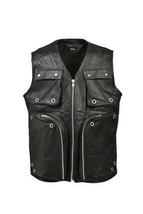 GRUNGE LEATHER CARGO VEST / BLK