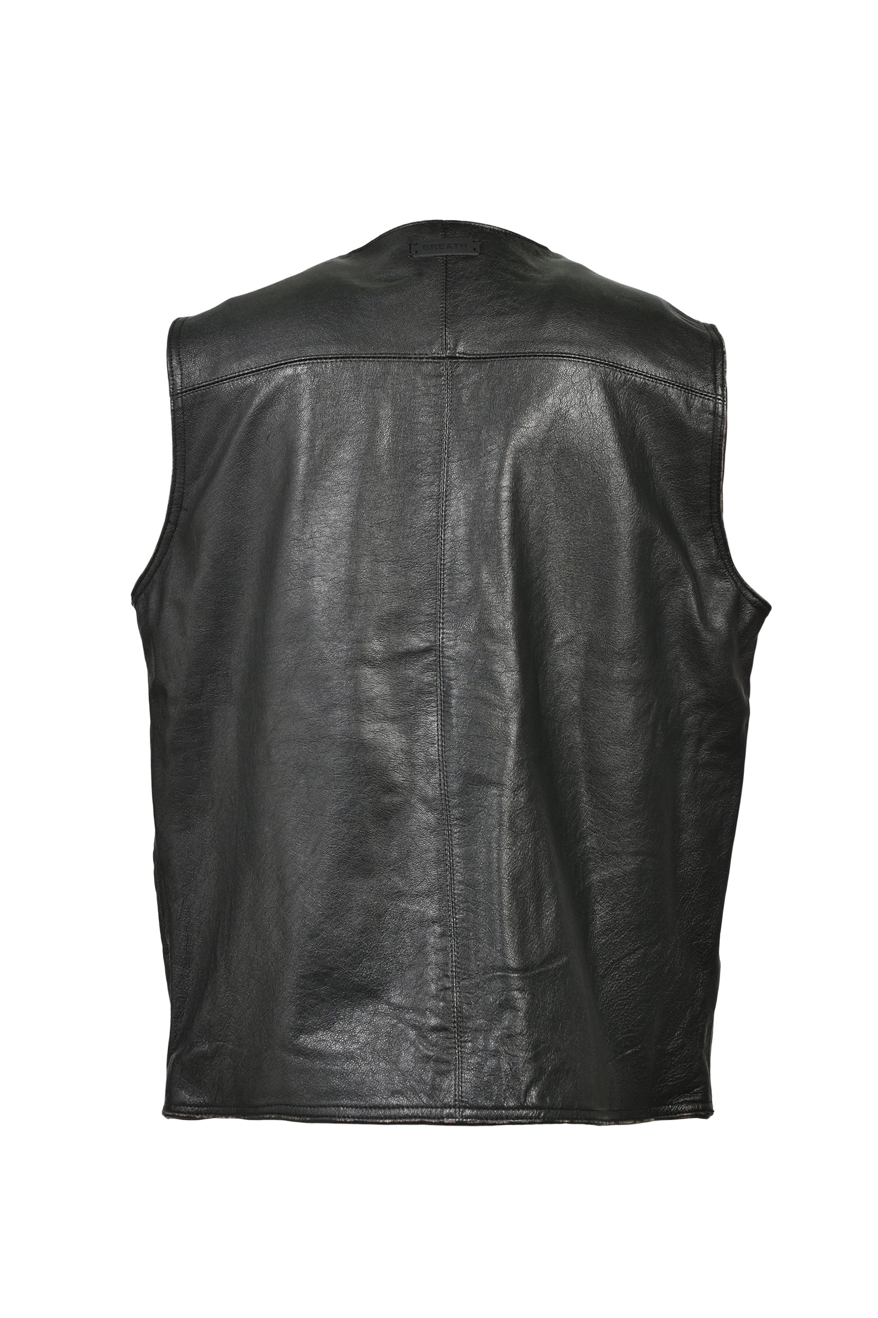 GRUNGE LEATHER CARGO VEST / BLK