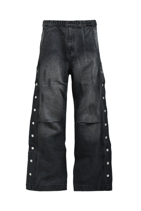 COATING SIDE BUTTON DENIM PANTS / BLK 