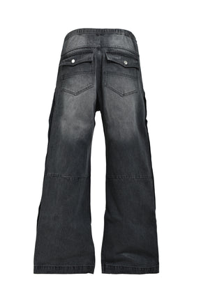 COATING SIDE BUTTON DENIM PANTS / BLK 
