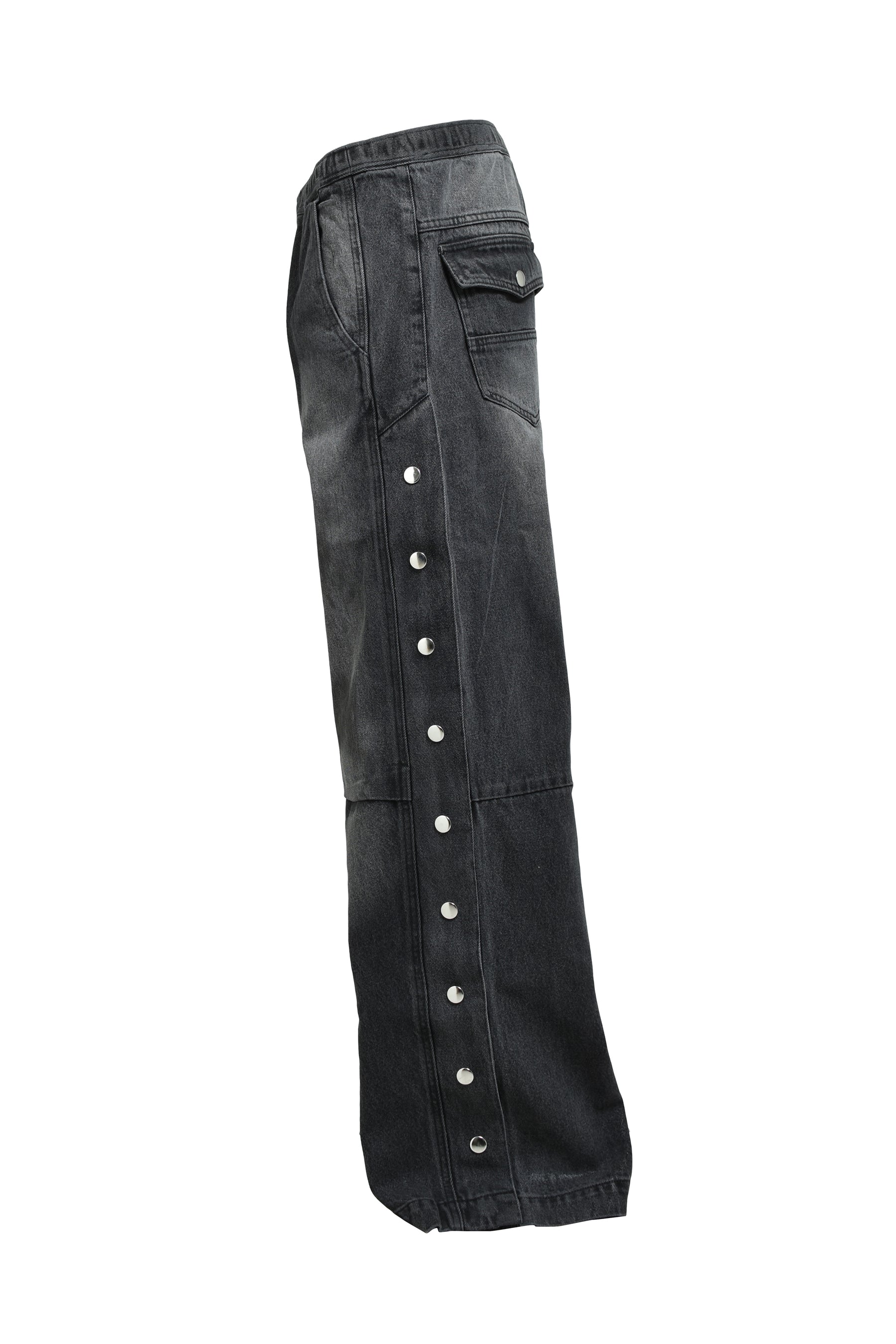 COATING SIDE BUTTON DENIM PANTS / BLK 