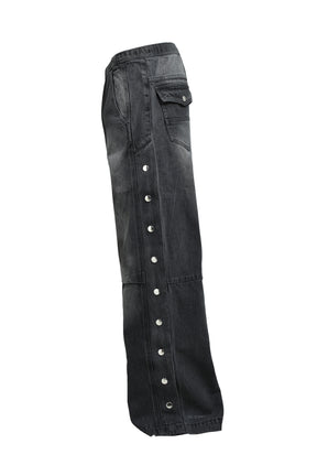 COATING SIDE BUTTON DENIM PANTS / BLK 