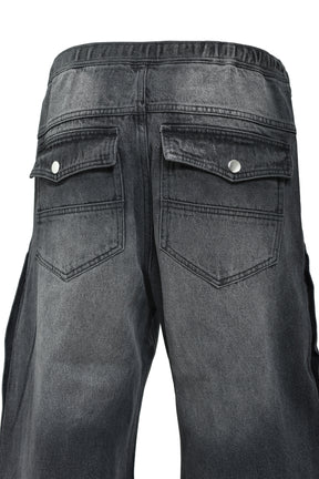 COATING SIDE BUTTON DENIM PANTS / BLK 