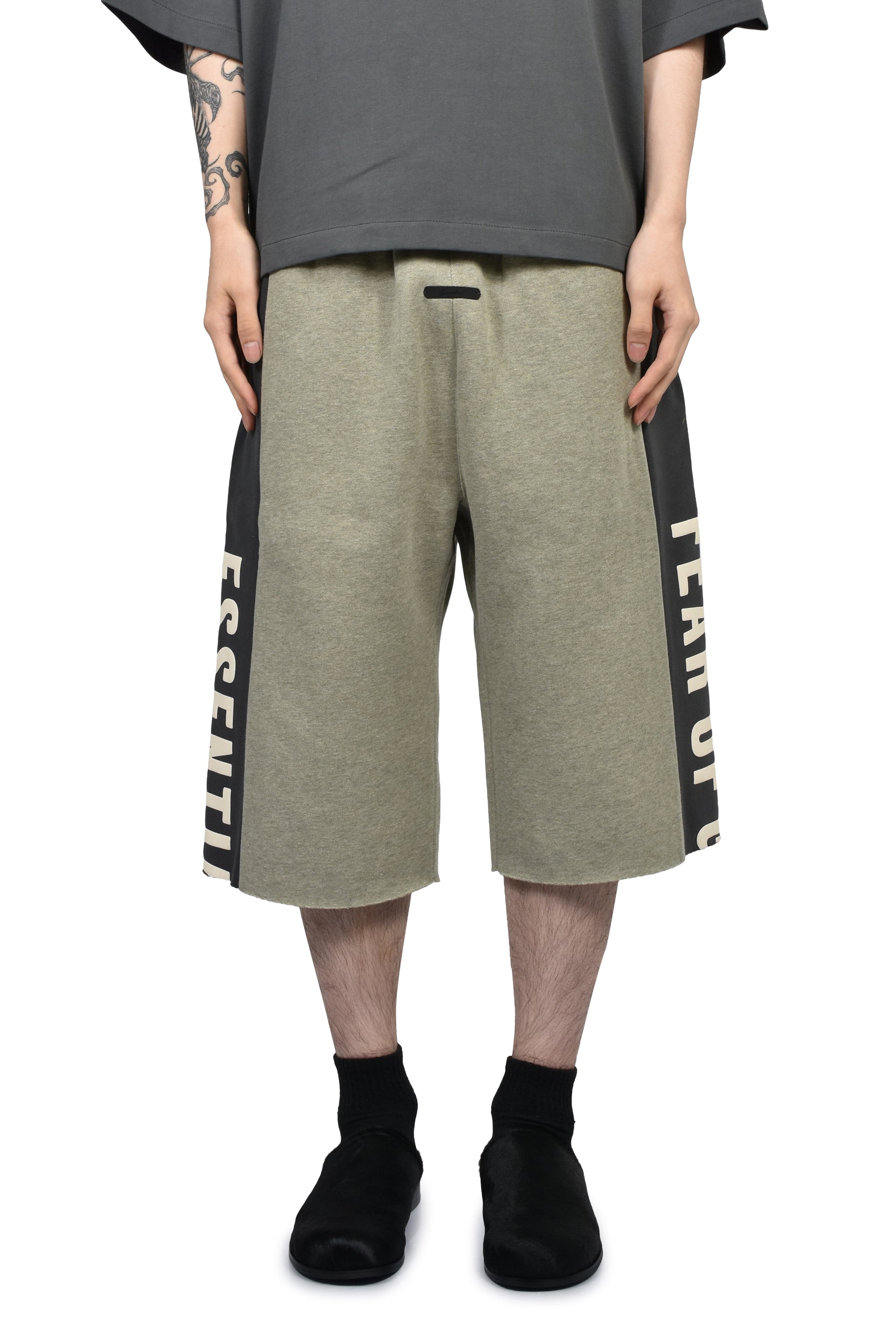PANELLED RAW CUT OFF SWEATPANT / SEAL HEATHER / IRON GRY