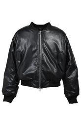 FAUX LEATHER BOMBER JACKET / BLK 