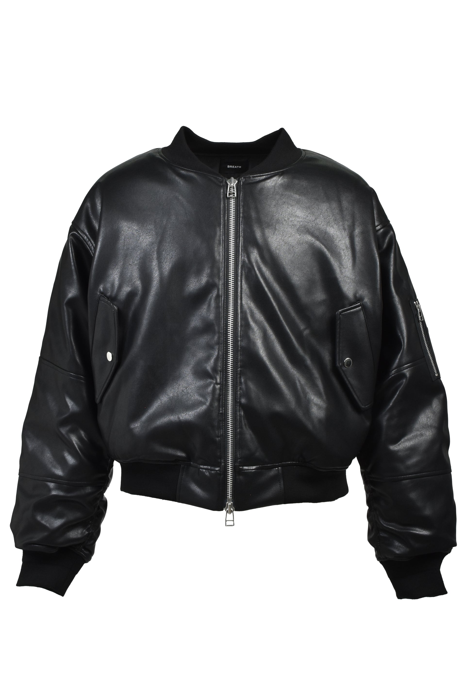 FAUX LEATHER BOMBER JACKET / BLK