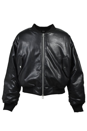 FAUX LEATHER BOMBER JACKET / BLK 