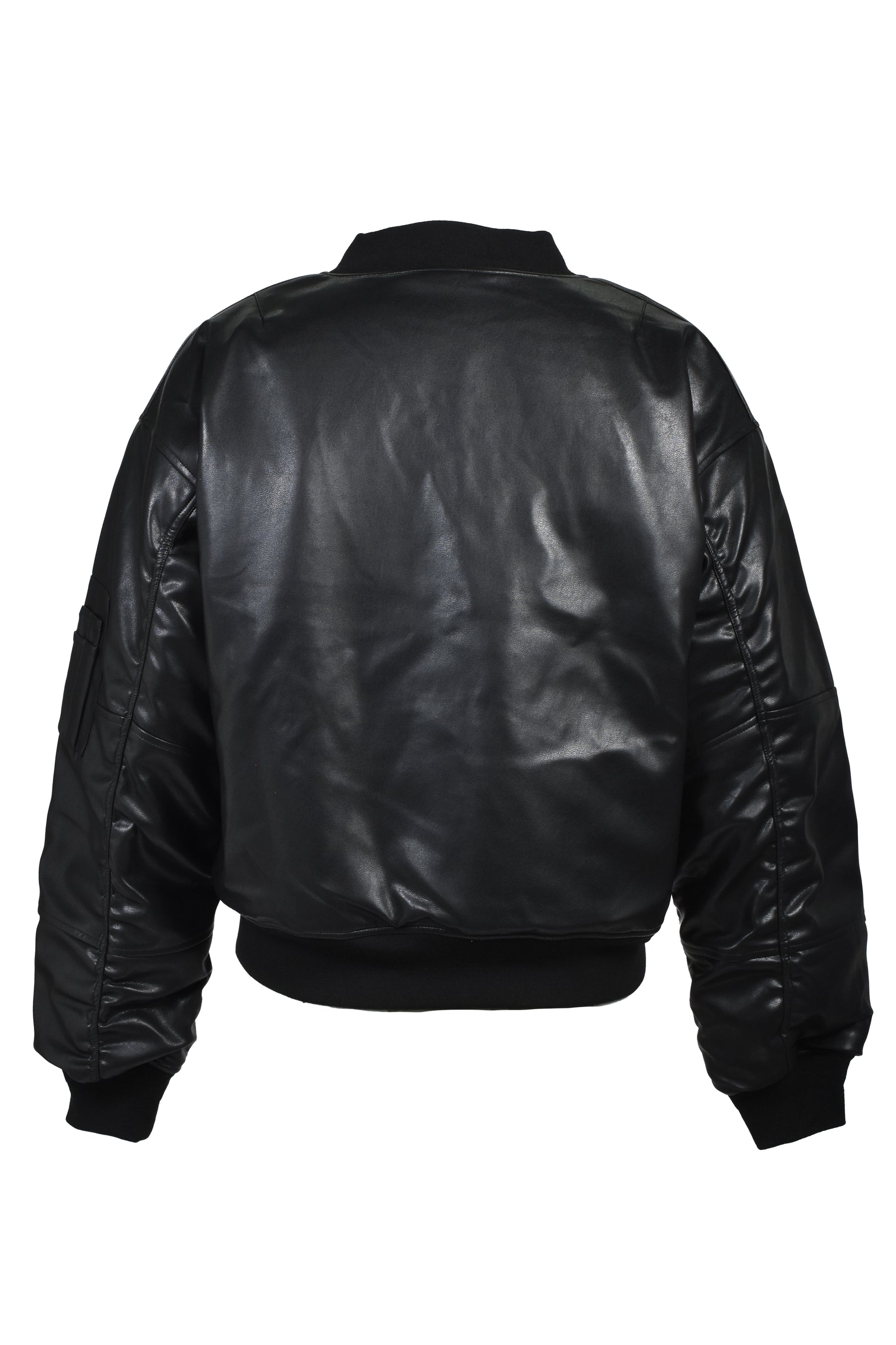 FAUX LEATHER BOMBER JACKET / BLK 