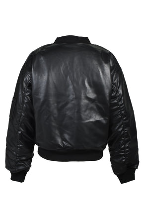 FAUX LEATHER BOMBER JACKET / BLK 