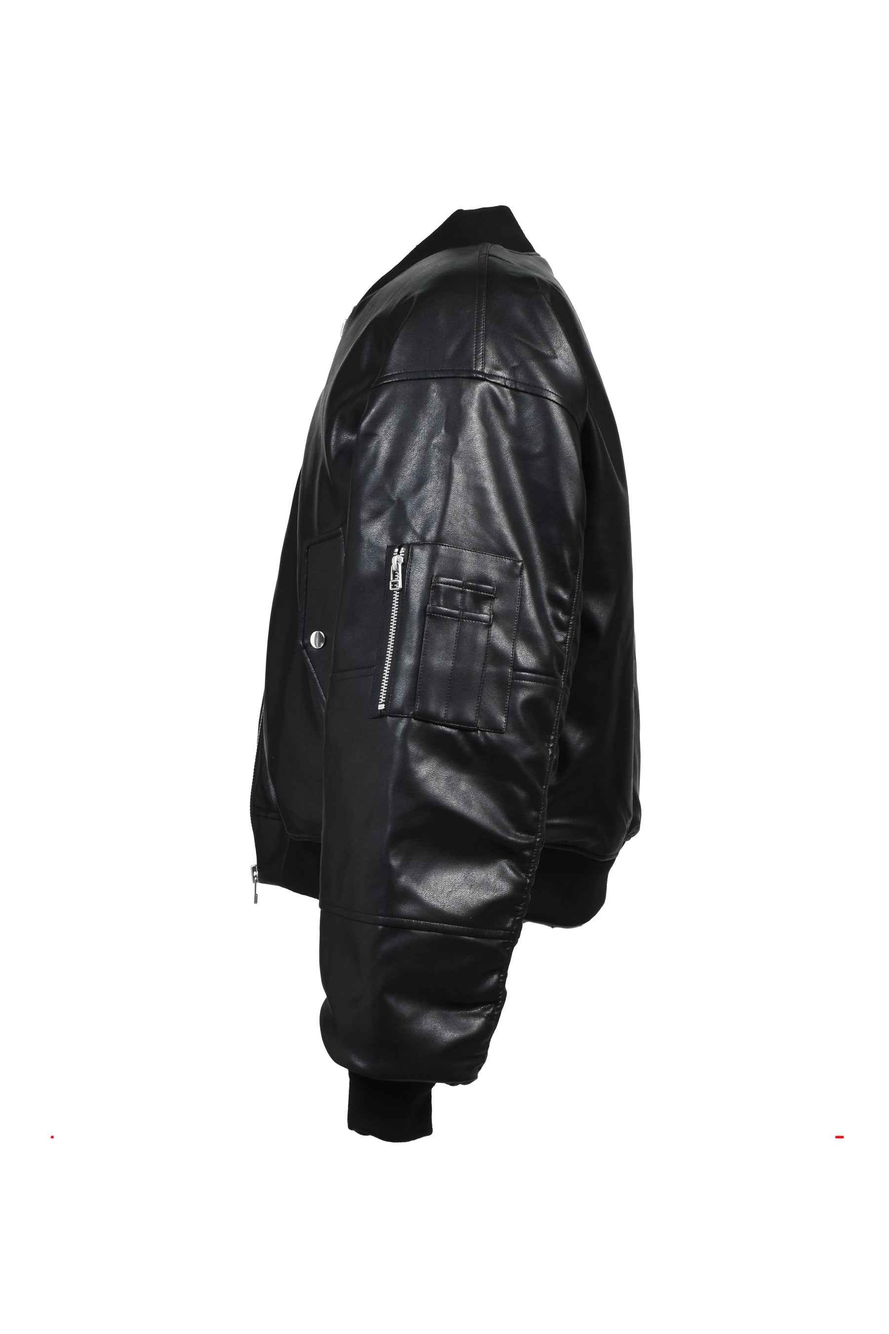 FAUX LEATHER BOMBER JACKET / BLK 