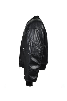 FAUX LEATHER BOMBER JACKET / BLK 
