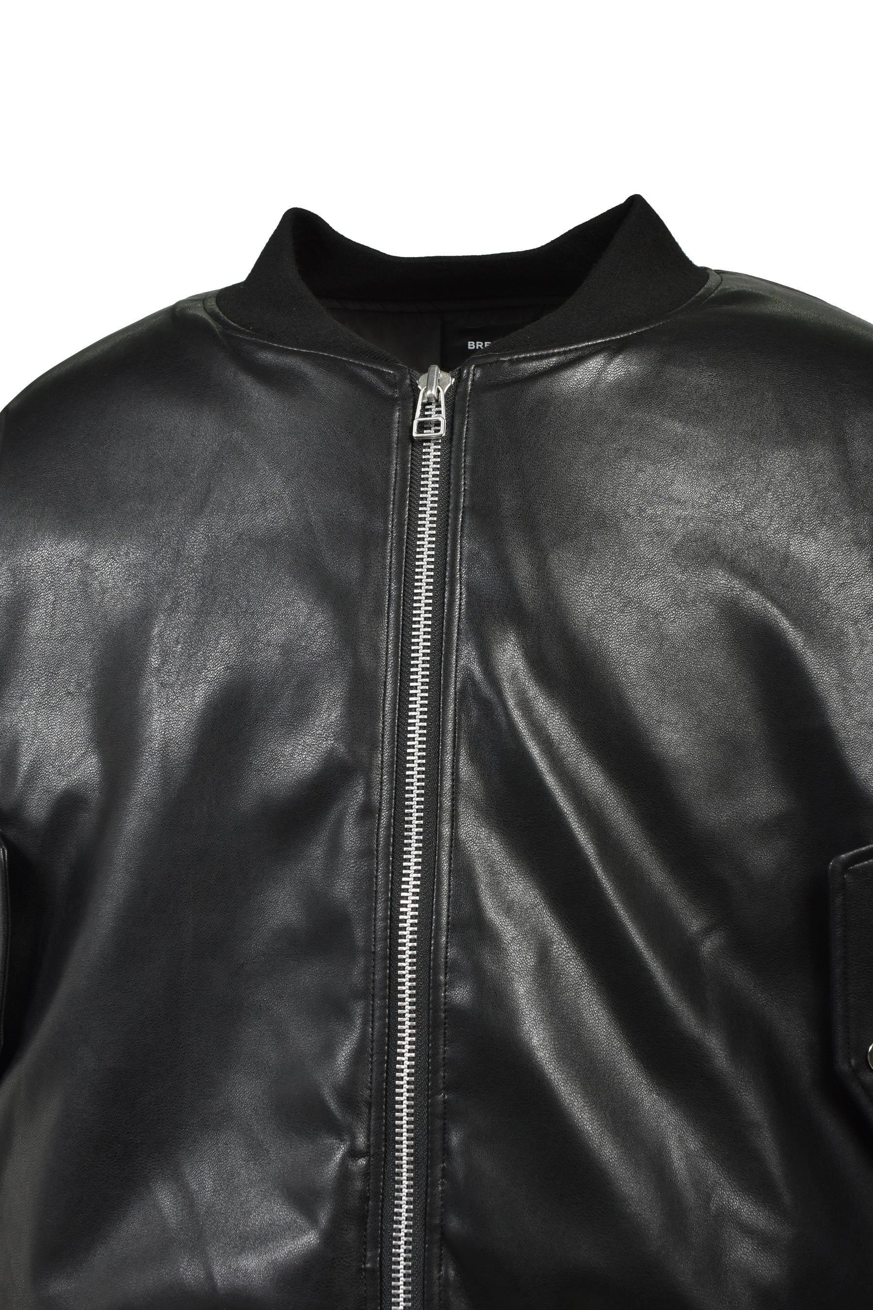 FAUX LEATHER BOMBER JACKET / BLK 