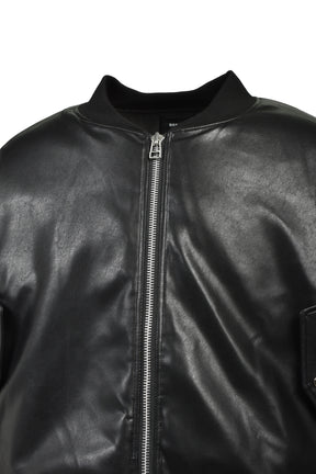 FAUX LEATHER BOMBER JACKET / BLK 