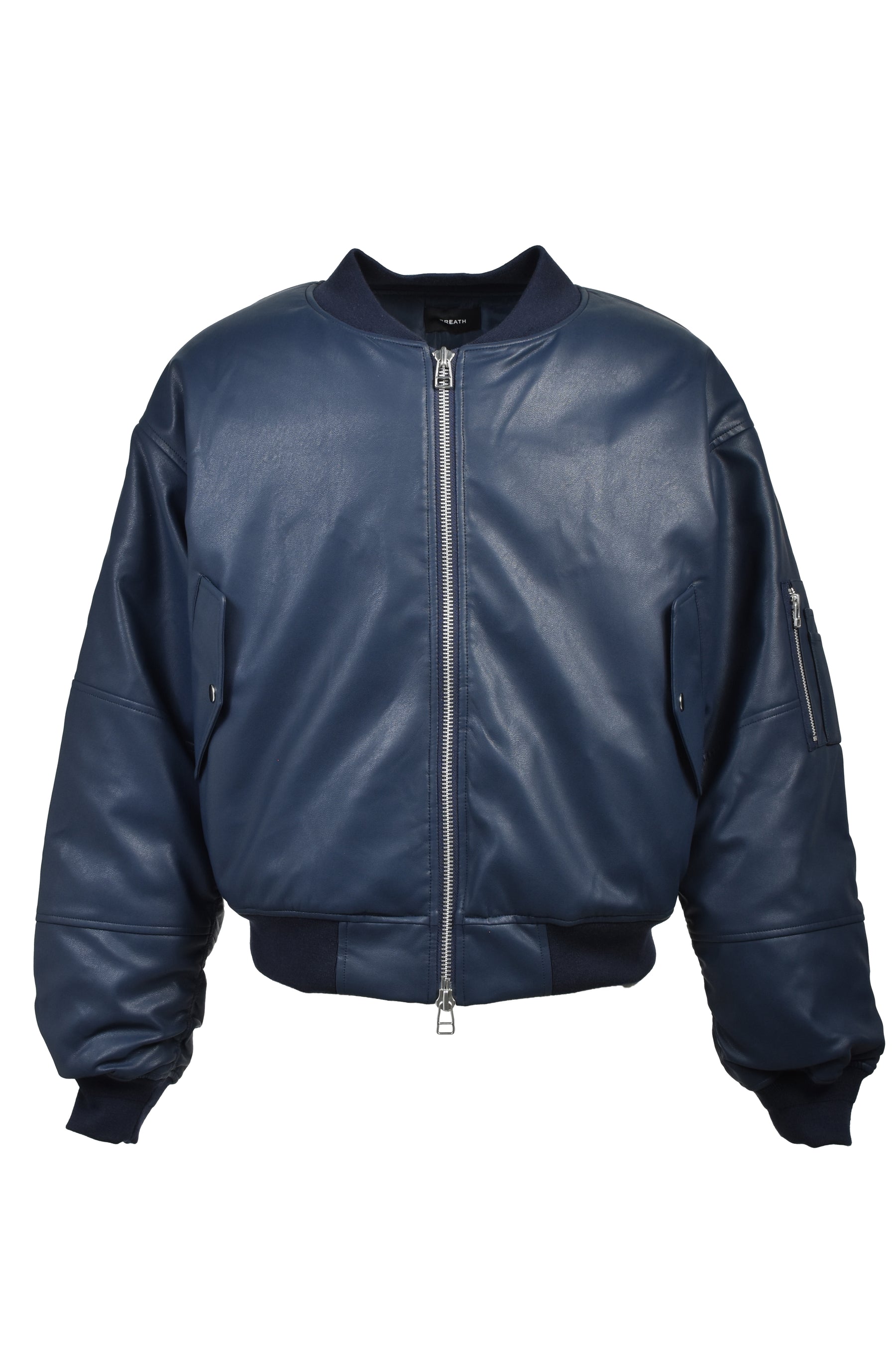 FAUX LEATHER BOMBER JACKET / NAV