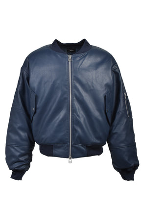 FAUX LEATHER BOMBER JACKET / NAV