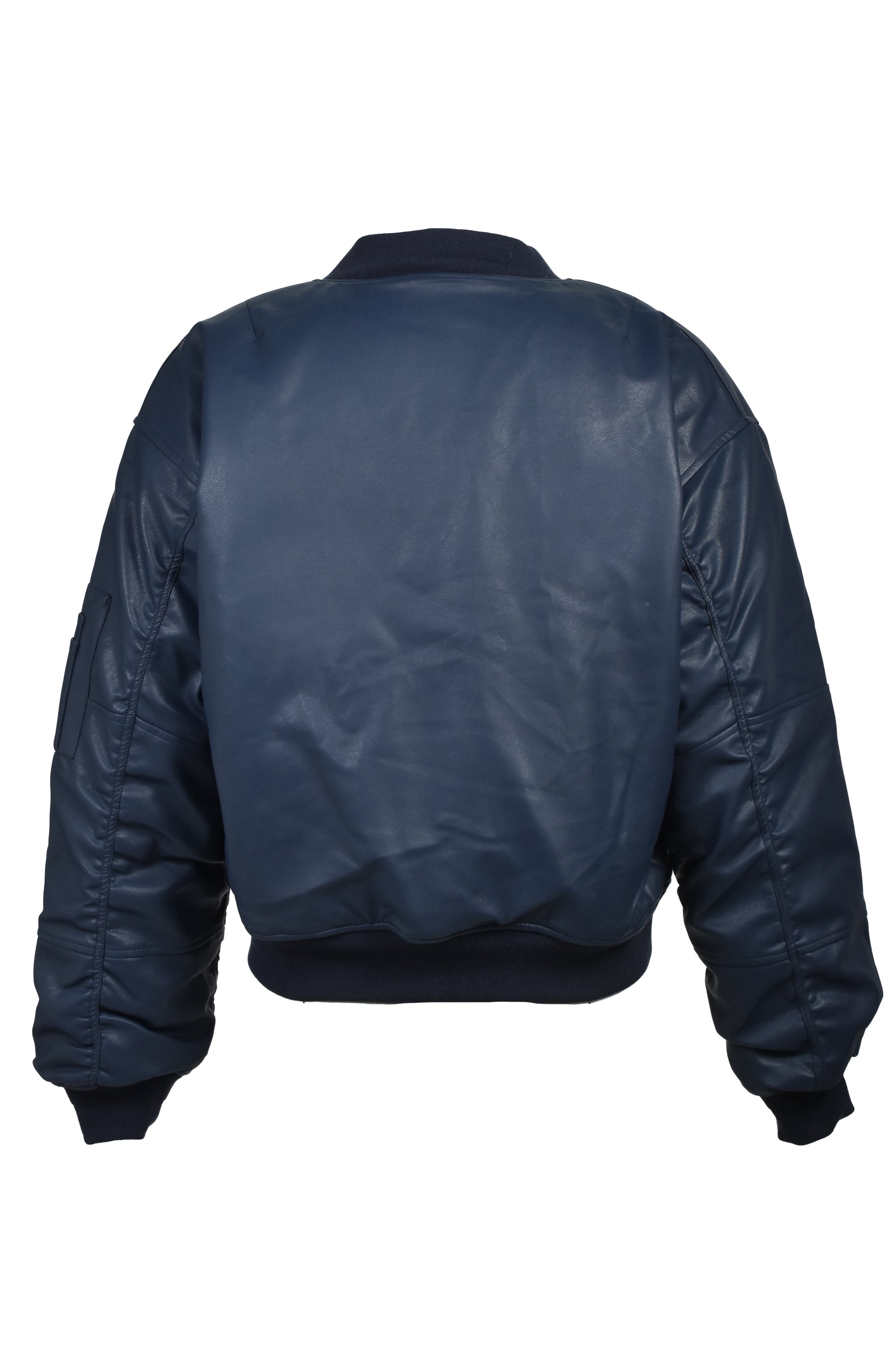 FAUX LEATHER BOMBER JACKET / NAV