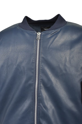 FAUX LEATHER BOMBER JACKET / NAV