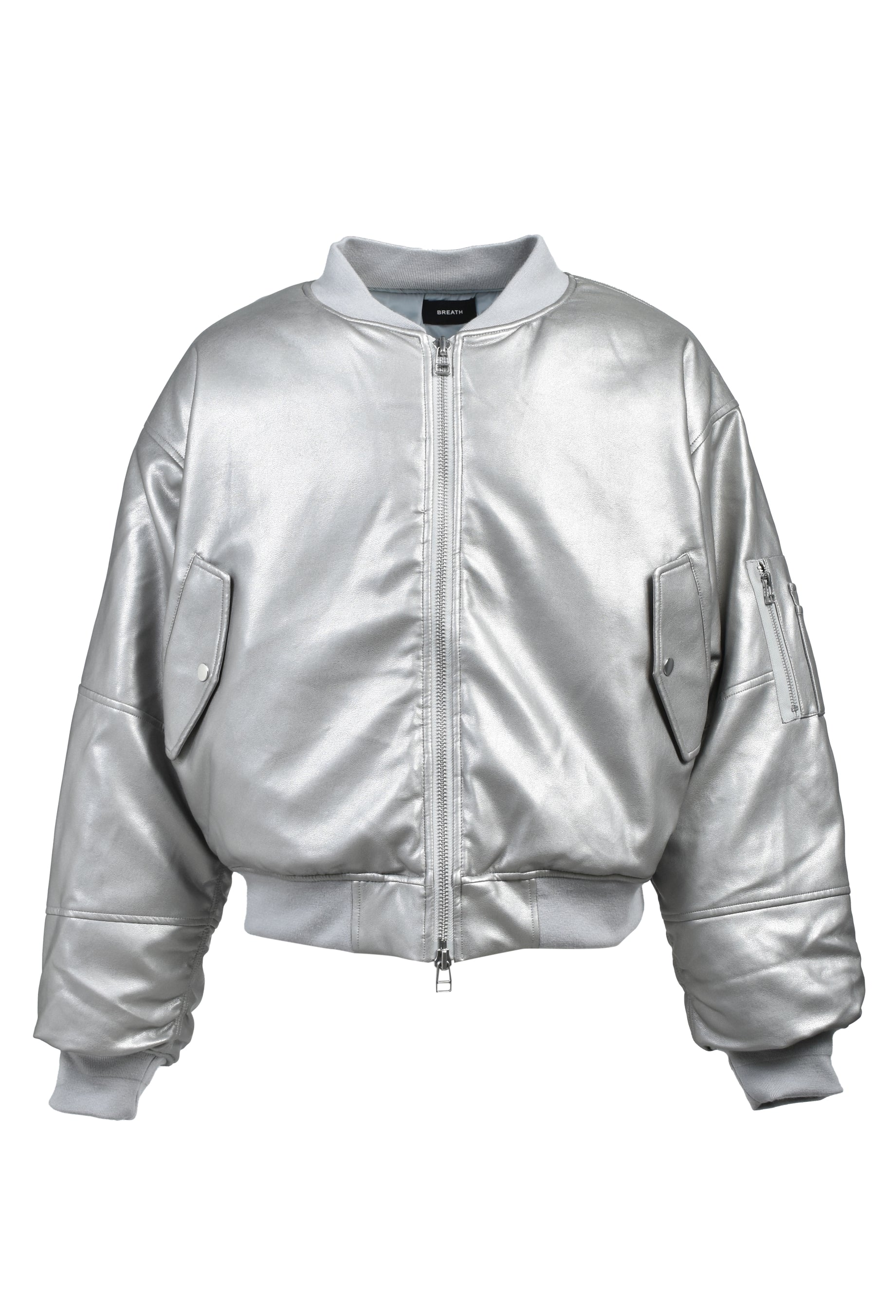 FAUX LEATHER BOMBER JACKET / SIL