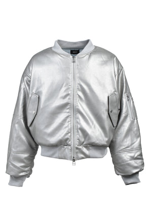 FAUX LEATHER BOMBER JACKET / SIL