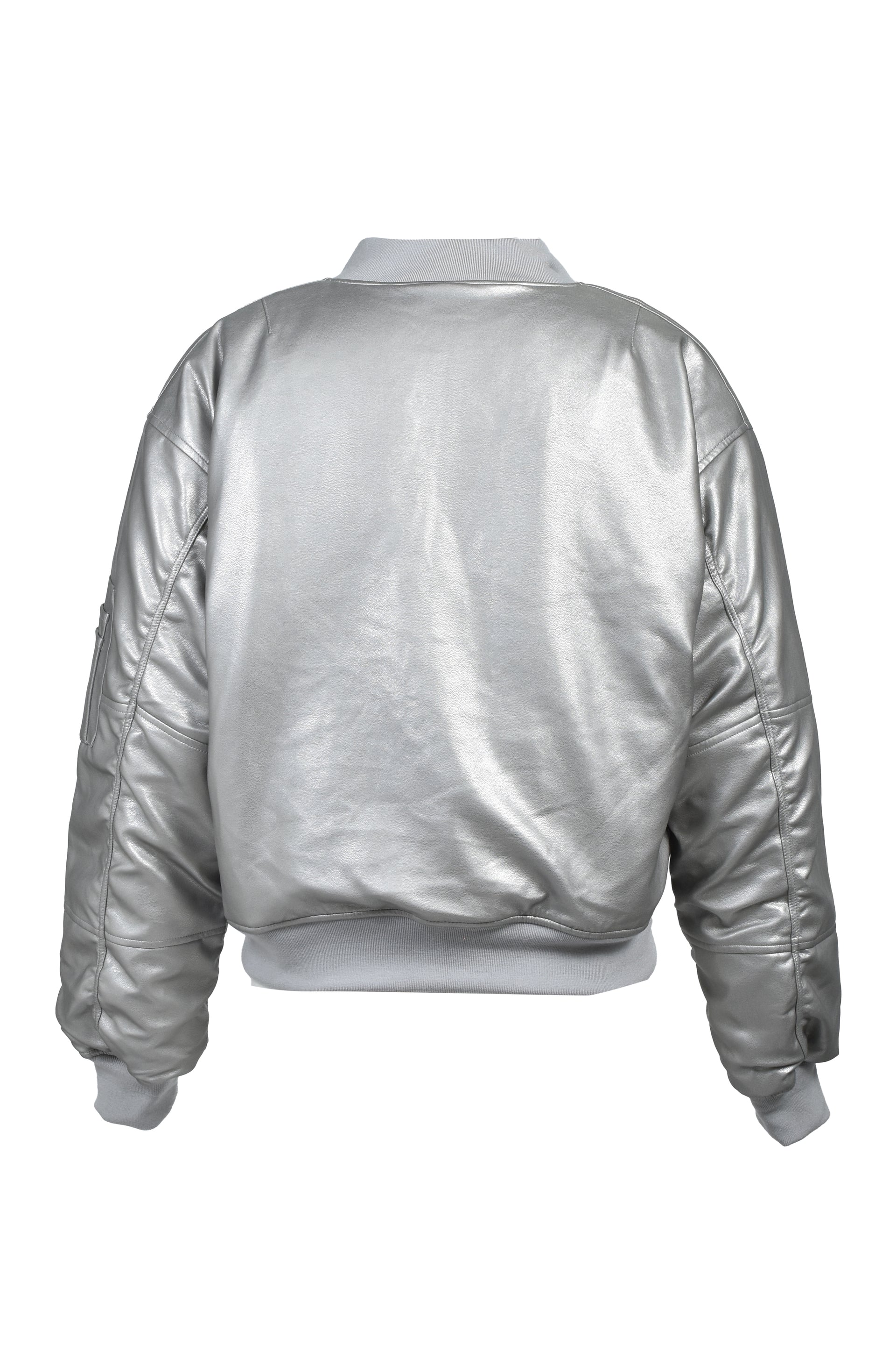 FAUX LEATHER BOMBER JACKET / SIL