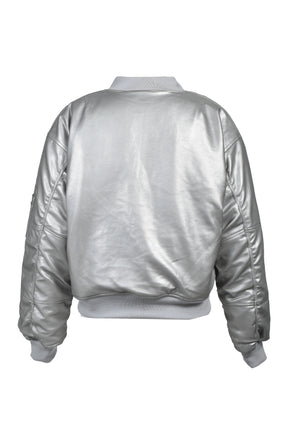 FAUX LEATHER BOMBER JACKET / SIL