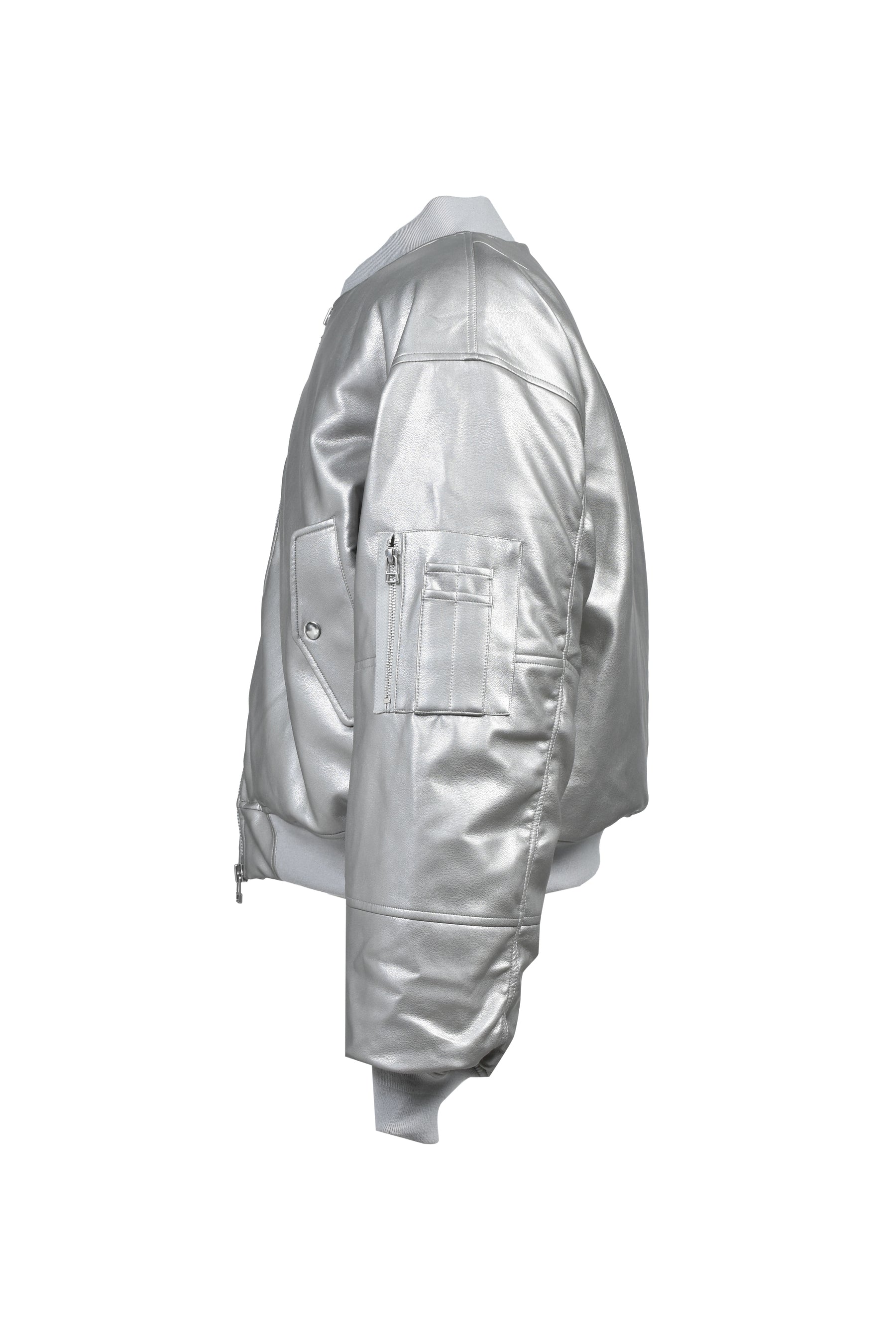 FAUX LEATHER BOMBER JACKET / SIL