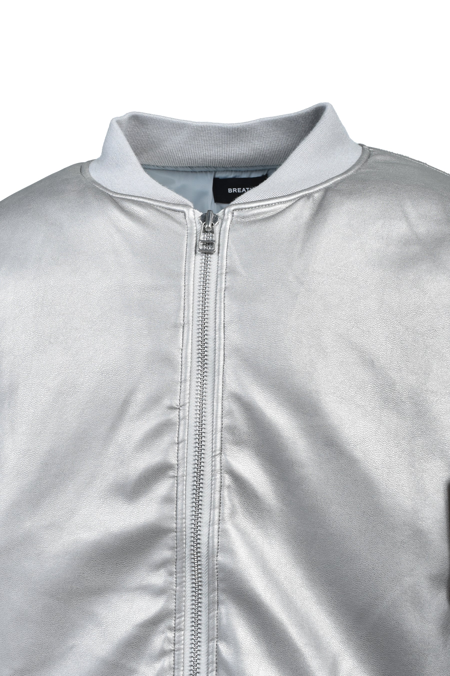 FAUX LEATHER BOMBER JACKET / SIL