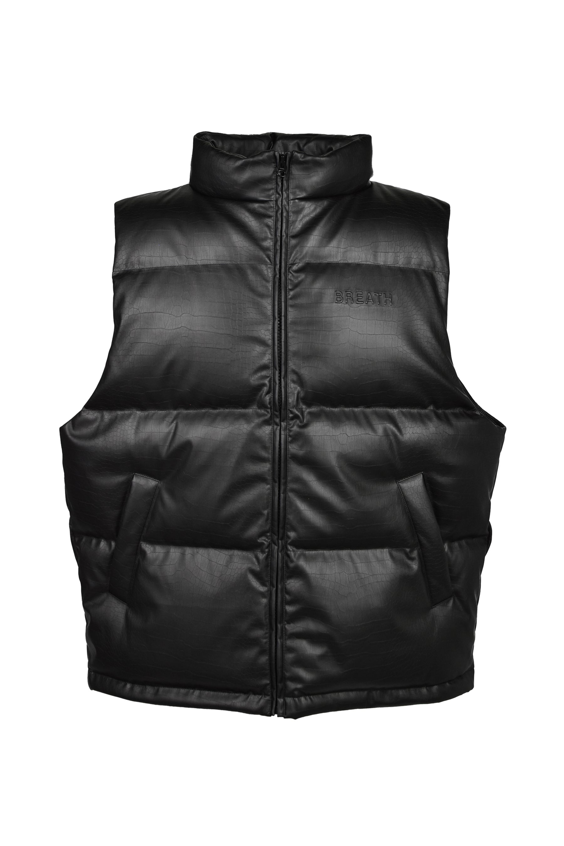 FAUX LEATHER MATTE DOWN VEST / CROCODILE