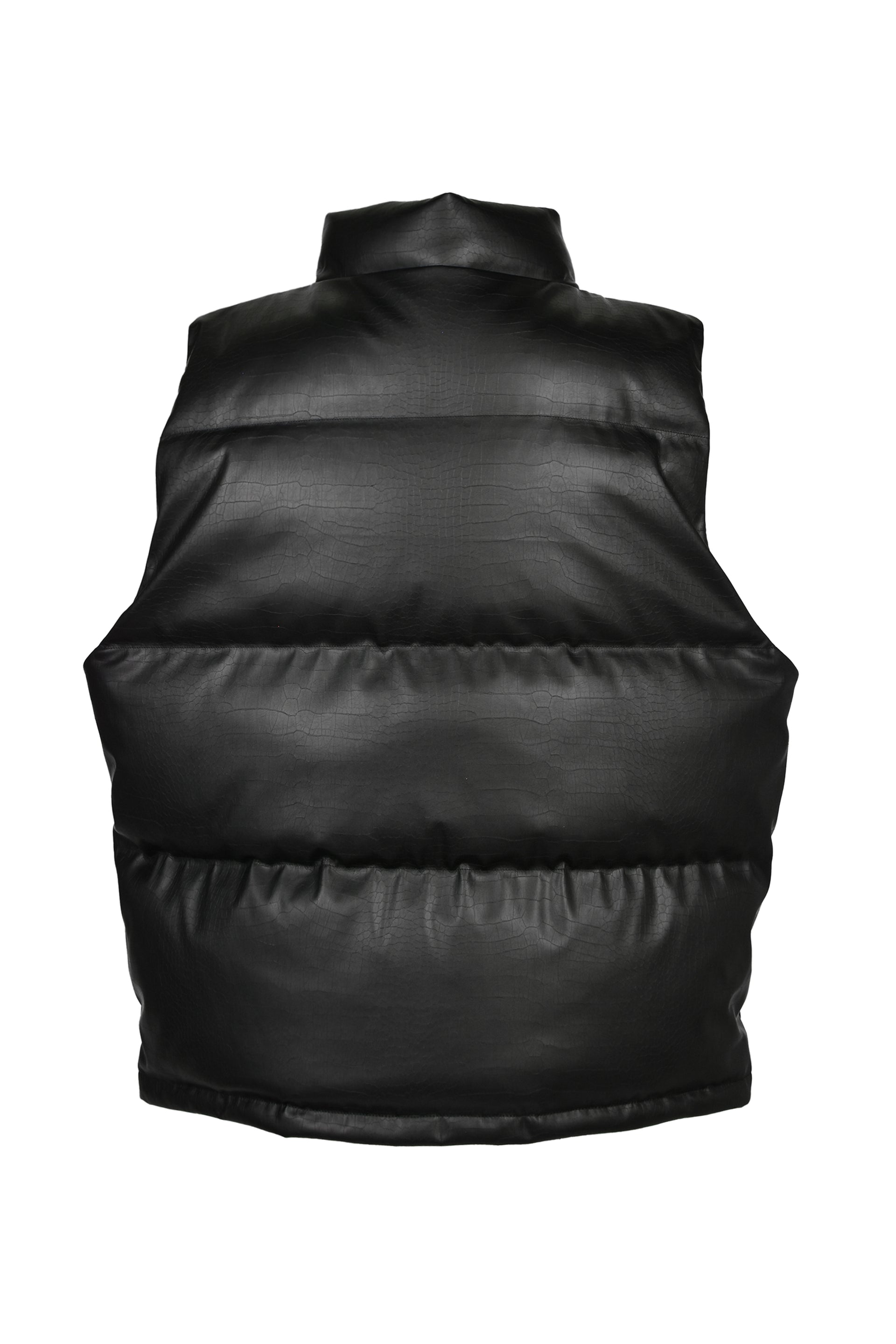FAUX LEATHER MATTE DOWN VEST / CROCODILE