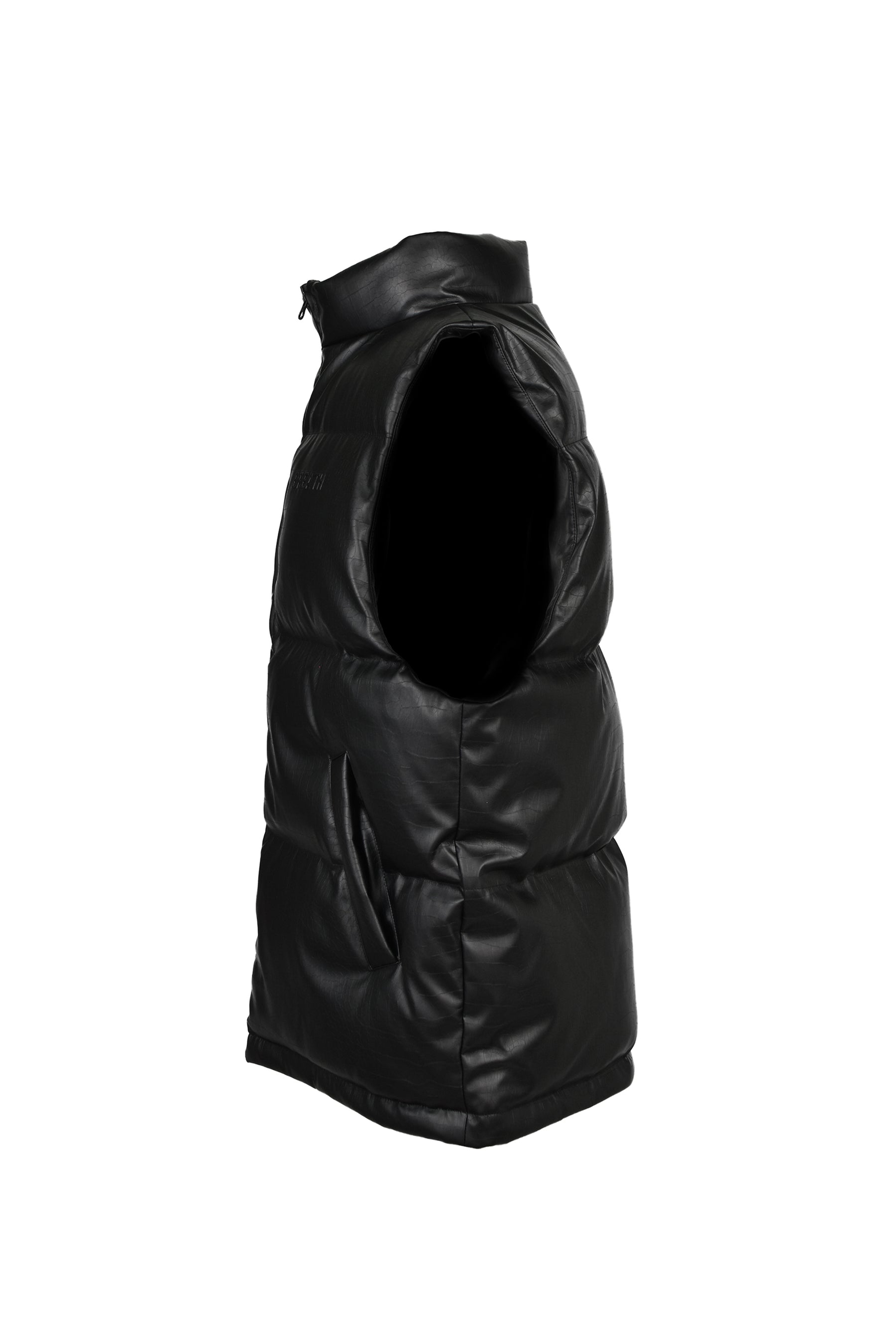 FAUX LEATHER MATTE DOWN VEST / CROCODILE