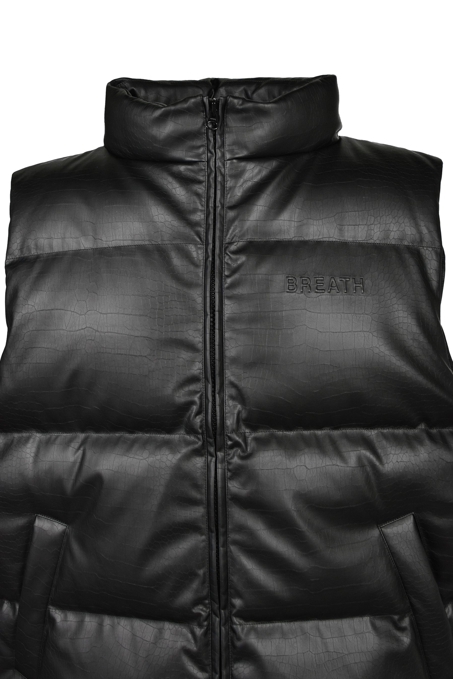 FAUX LEATHER MATTE DOWN VEST / CROCODILE