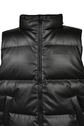 FAUX LEATHER MATTE DOWN VEST / CROCODILE