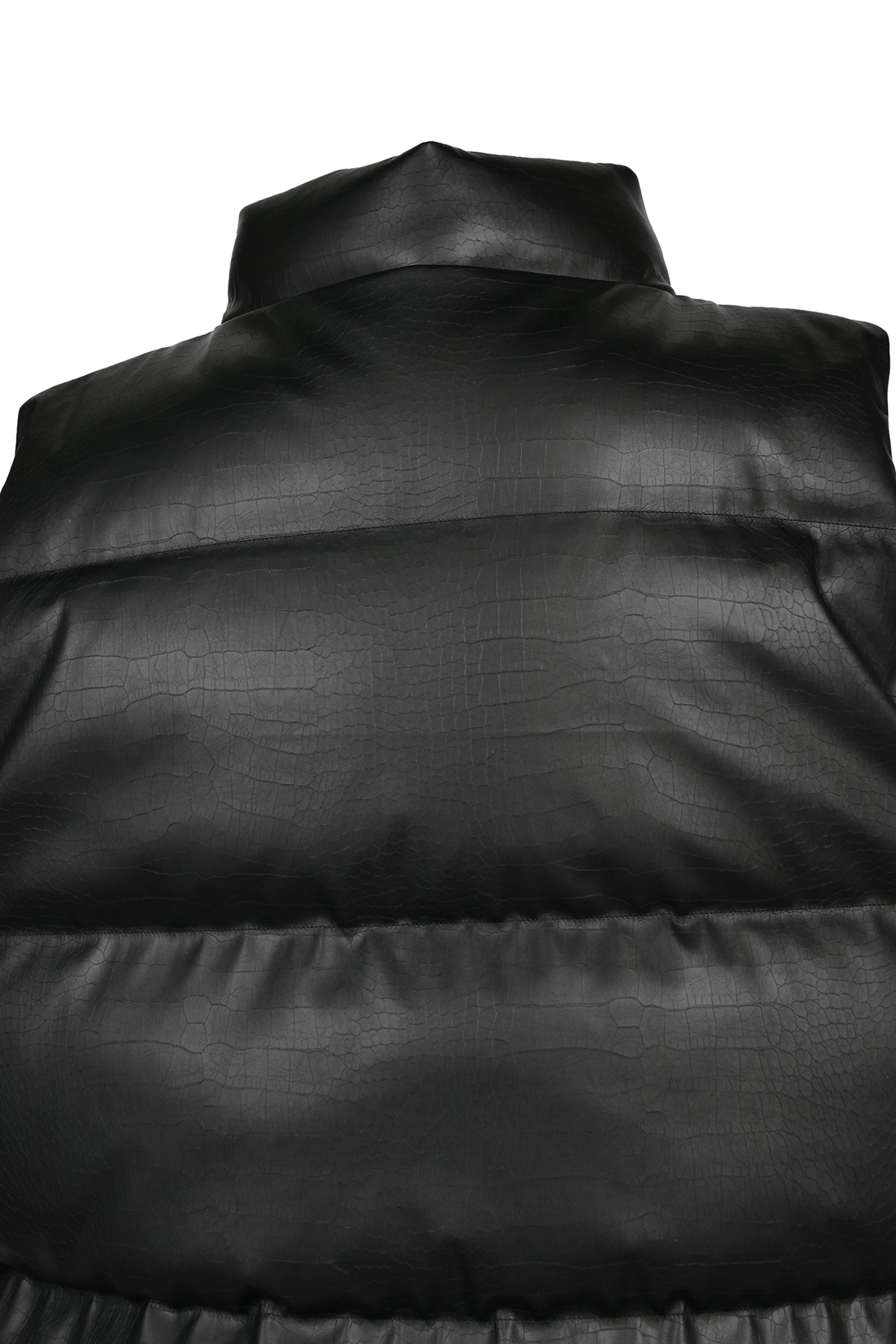 FAUX LEATHER MATTE DOWN VEST / CROCODILE