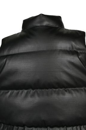 FAUX LEATHER MATTE DOWN VEST / CROCODILE