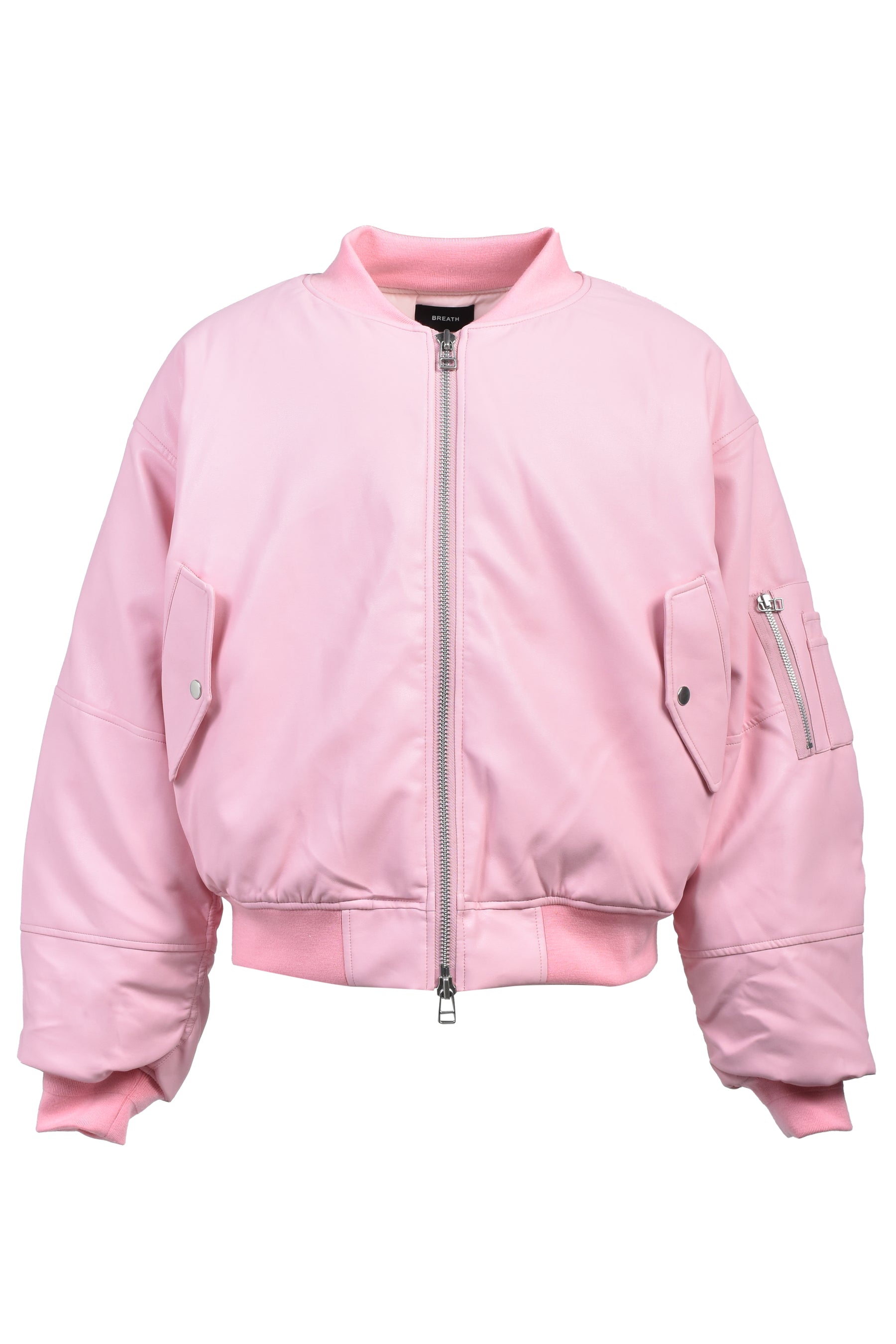 FAUX LEATHER BOMBER JACKET / PINK