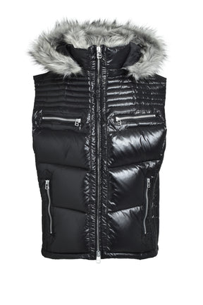 FUR SHINY DOWN VEST / BLACK 