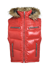 FUR SHINY DOWN VEST / RED 