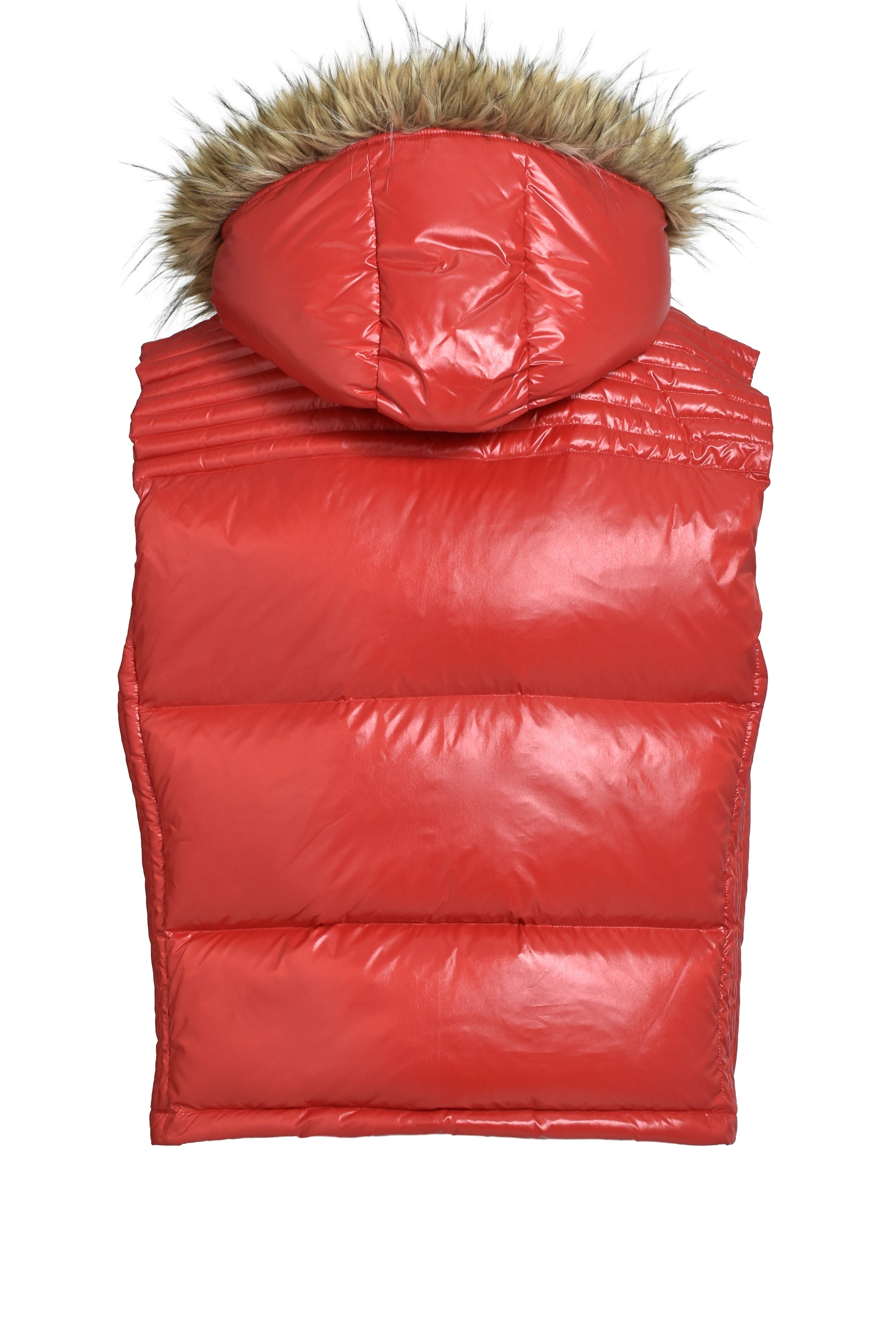FUR SHINY DOWN VEST / RED 