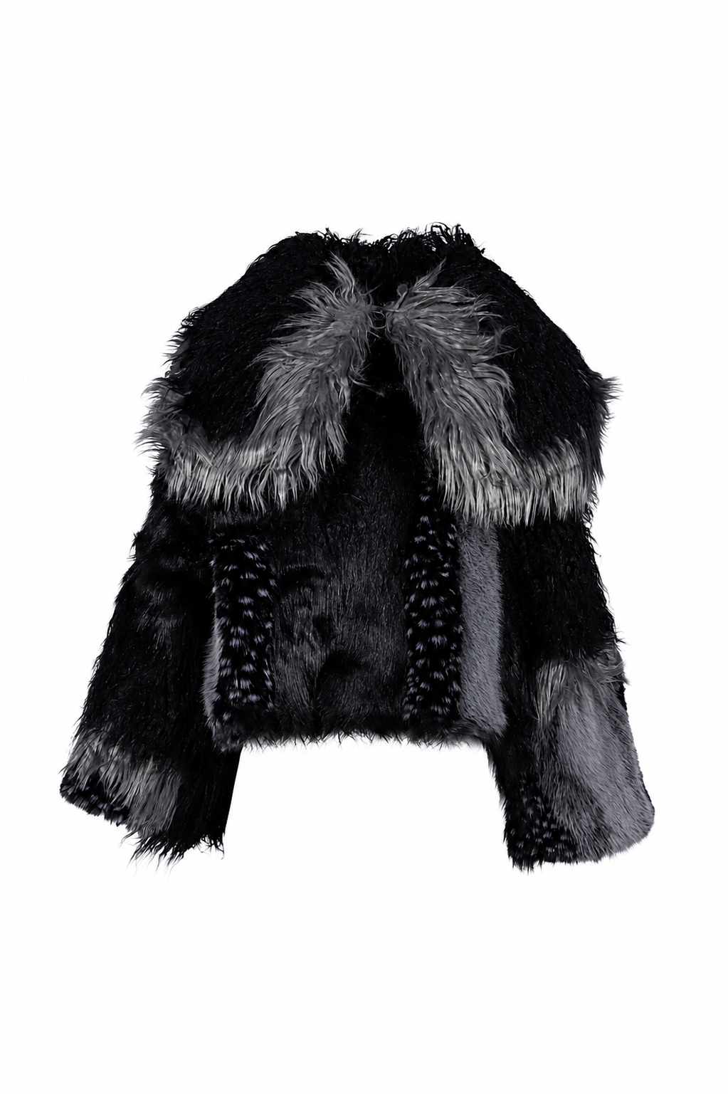 PATCHWORK FUR ASYM COAT - BLACK / BLK