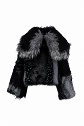 PATCHWORK FUR ASYM COAT - BLACK / BLK