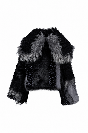 PATCHWORK FUR ASYM COAT - BLACK / BLK