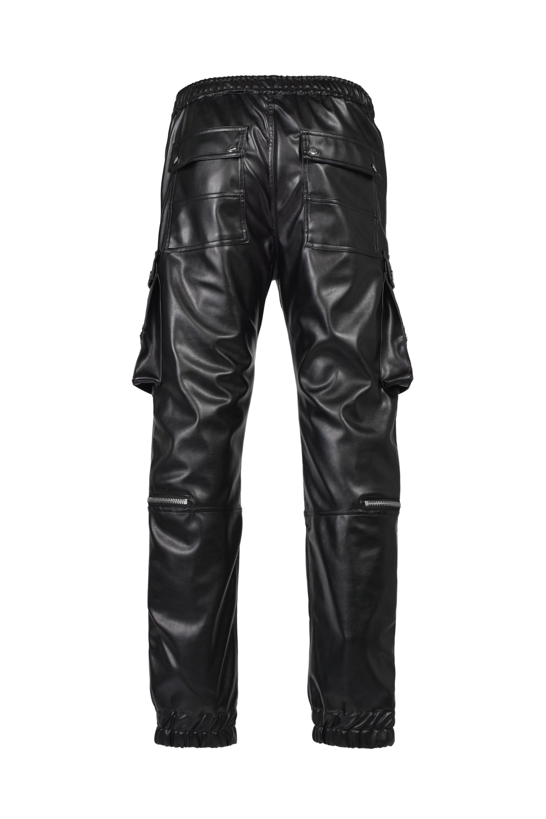 FAUX LEATHER CARGO JOGGER PANTS / BLK
