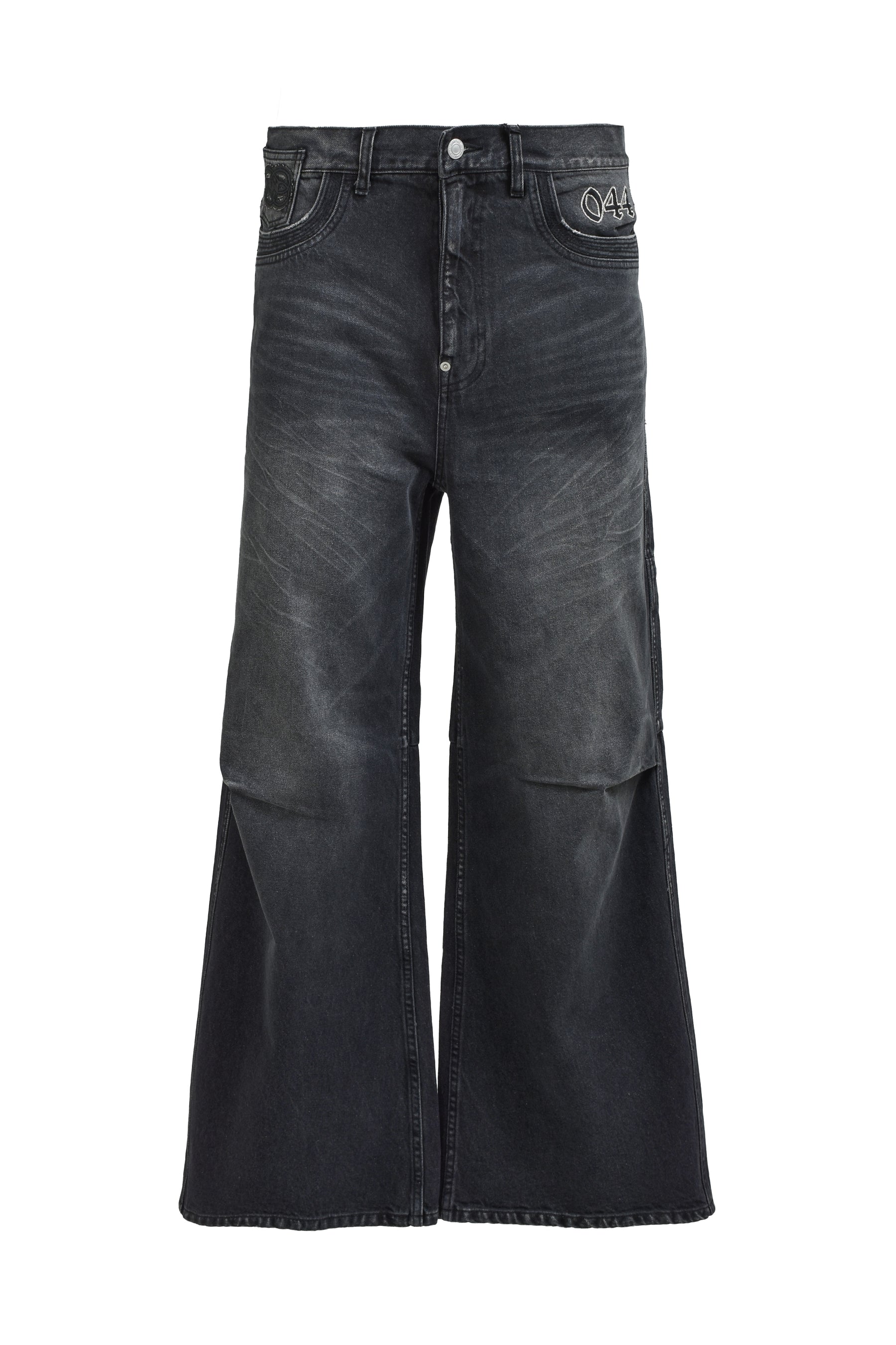 CHAIN ​​EAGLE PATCH DENIM PANTS / BLK 