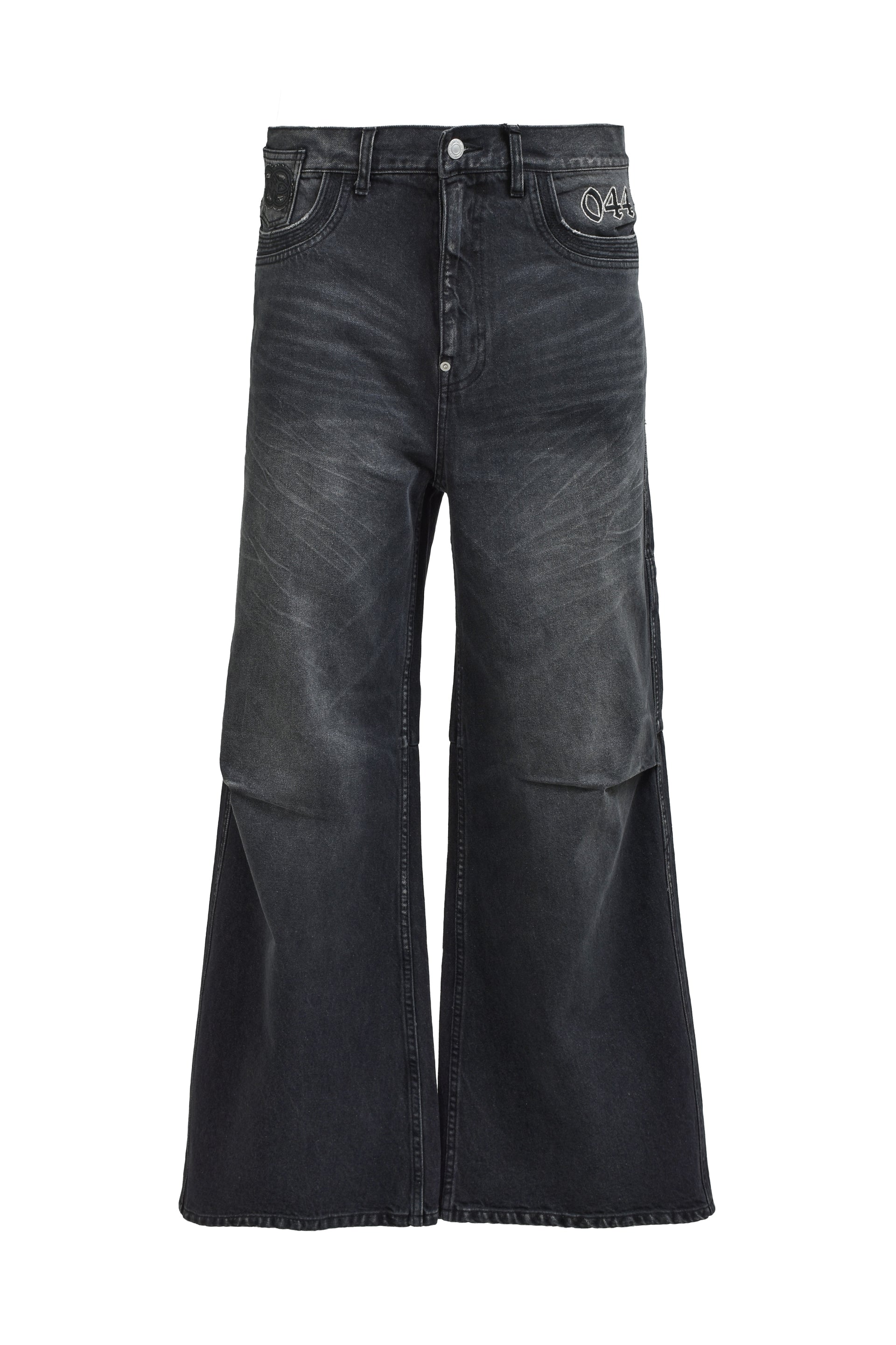 CHAIN EAGLE PATCH DENIM PANTS / BLK