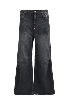 CHAIN ​​EAGLE PATCH DENIM PANTS / BLK 