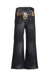 CHAIN ​​EAGLE PATCH DENIM PANTS / BLK 