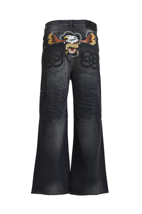 CHAIN ​​EAGLE PATCH DENIM PANTS / BLK 